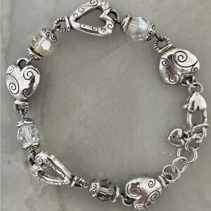 Brighton Silver Heart Bracelet with Clear Swarovski beads